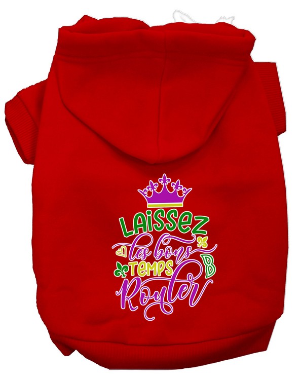 Laissez Les Bons Temps Rouler Screen Print Mardi Gras Dog Hoodie Red XS